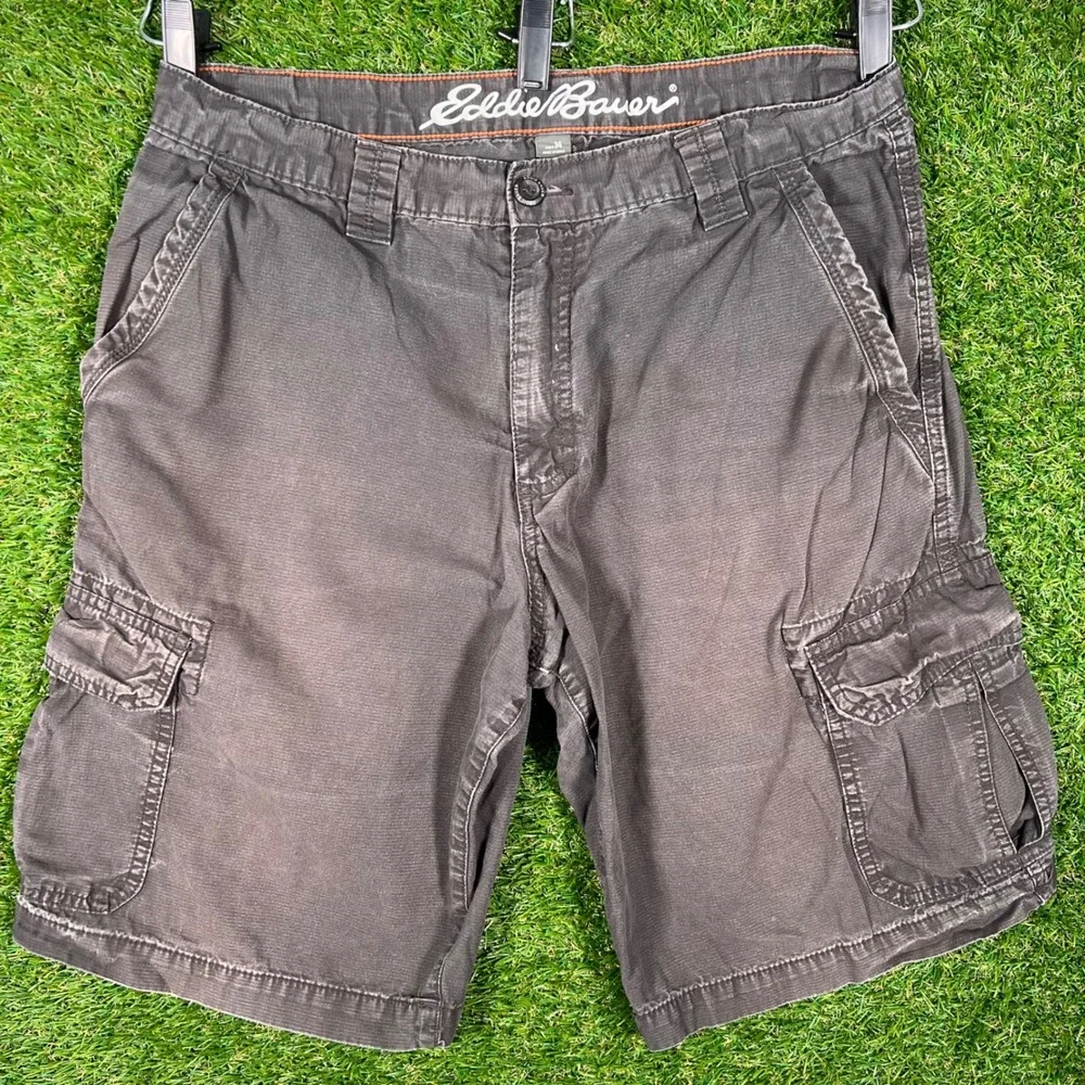 Eddie Bauer‎ Mens Cargo Shorts Size 34 Charcoal Grey Cotton Utility Pockets